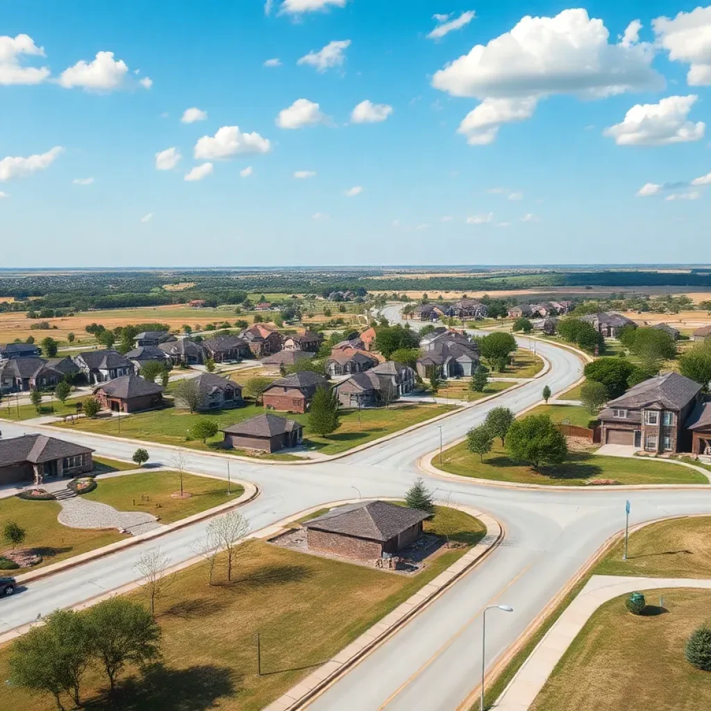 Suburban landscape of Celina, Texas with new homes