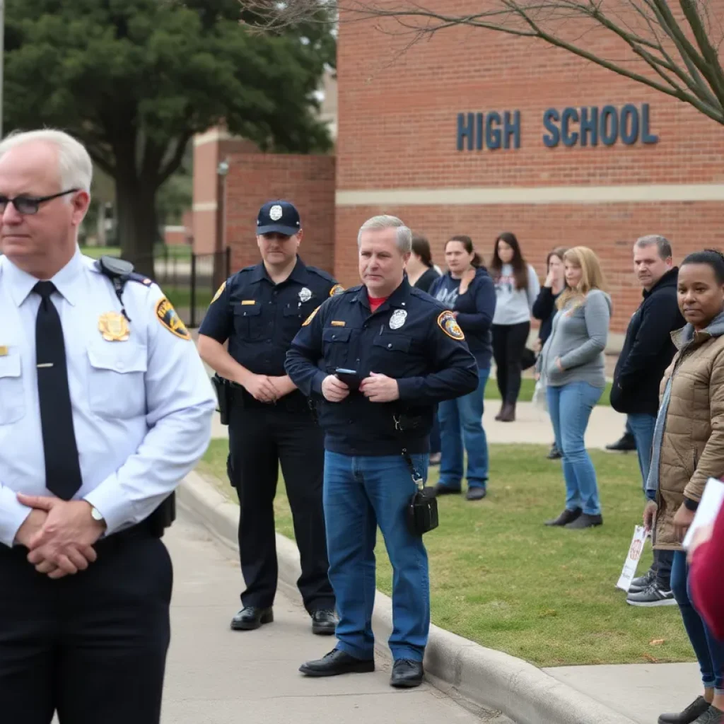 Police and community members outside Wilmer-Hutchins High School after shooting incident