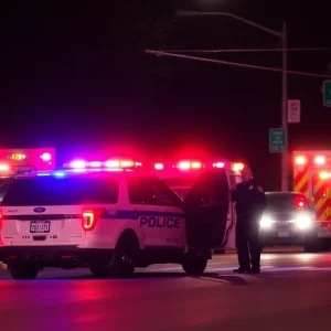 Police vehicle and emergency responders at a crime scene in Dallas