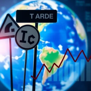 Visual representation of global economic challenges including trade uncertainties and tariffs.