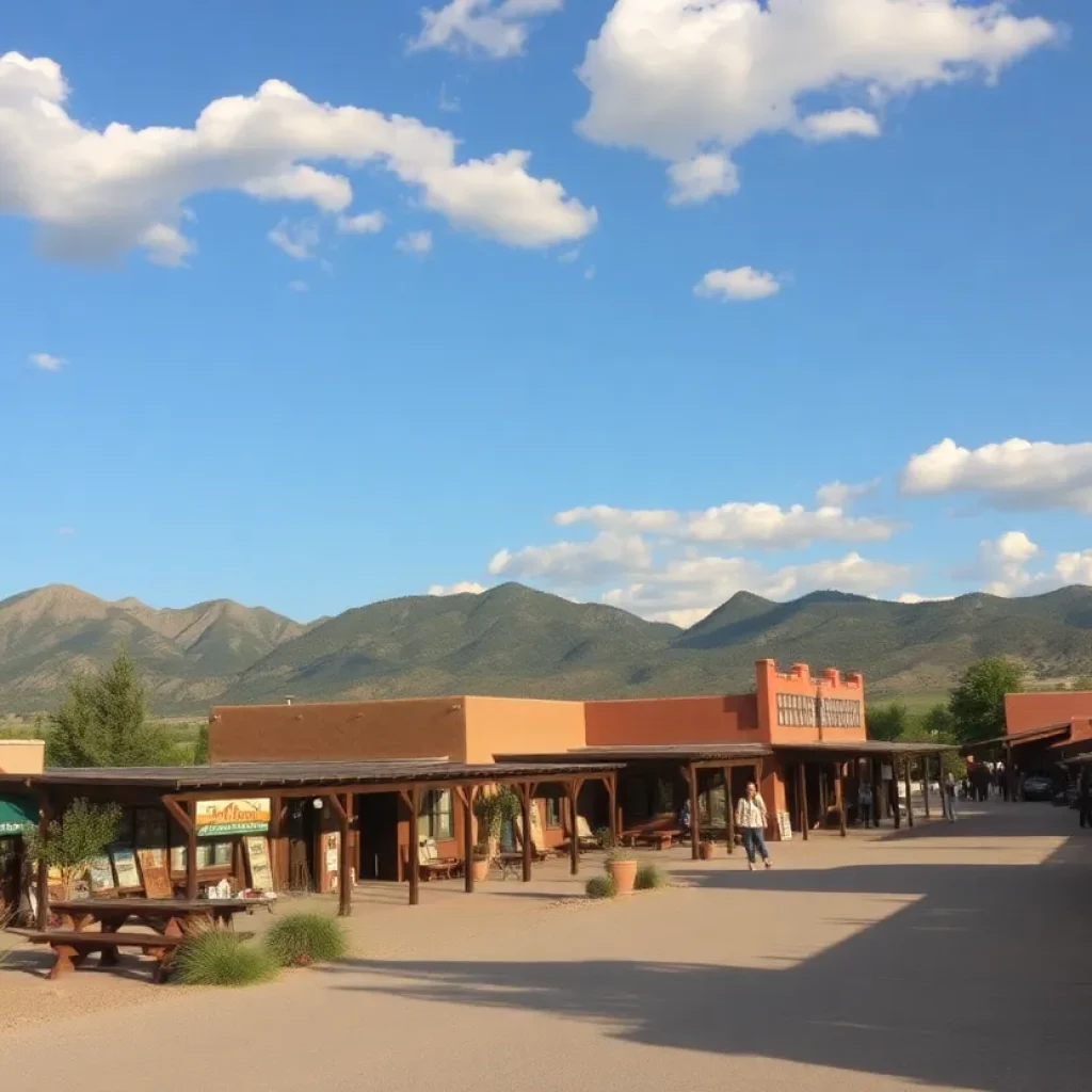 A scenic view of Taos, New Mexico, showcasing outdoor activities during summer.