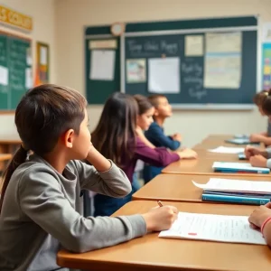 A classroom with students learning and studying.