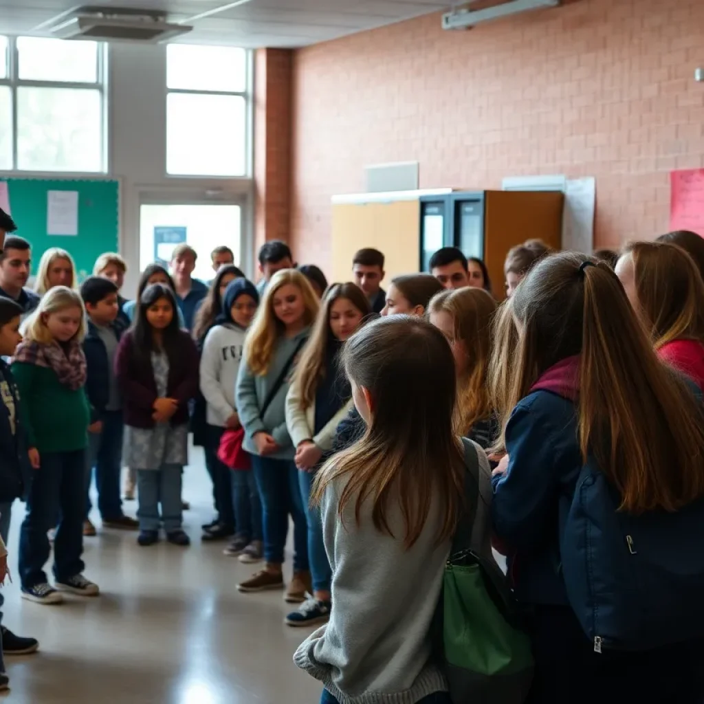 Students in cafeteria during a lock-down drill at Wilmer-Hutchins High School