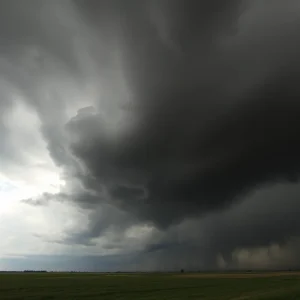 A dark and stormy sky over Central Texas, indicating severe weather.