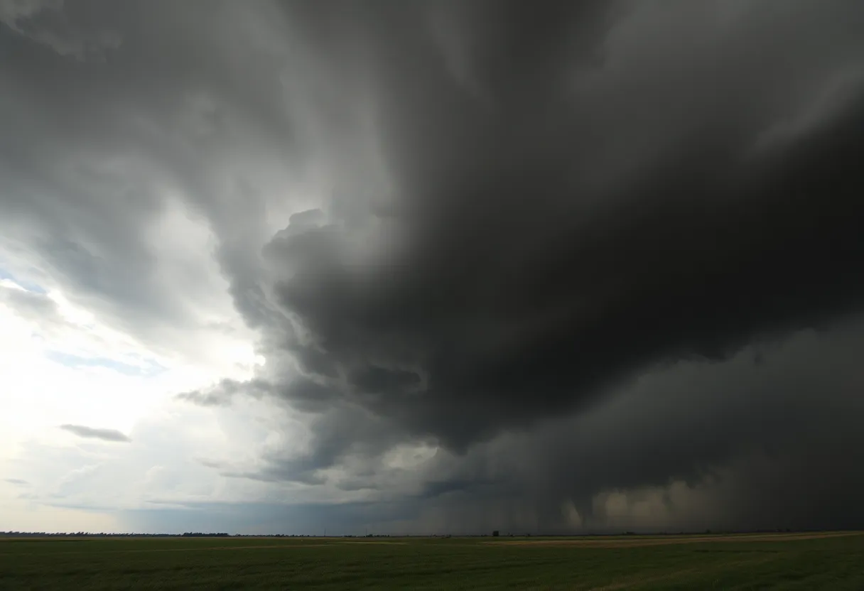 A dark and stormy sky over Central Texas, indicating severe weather.