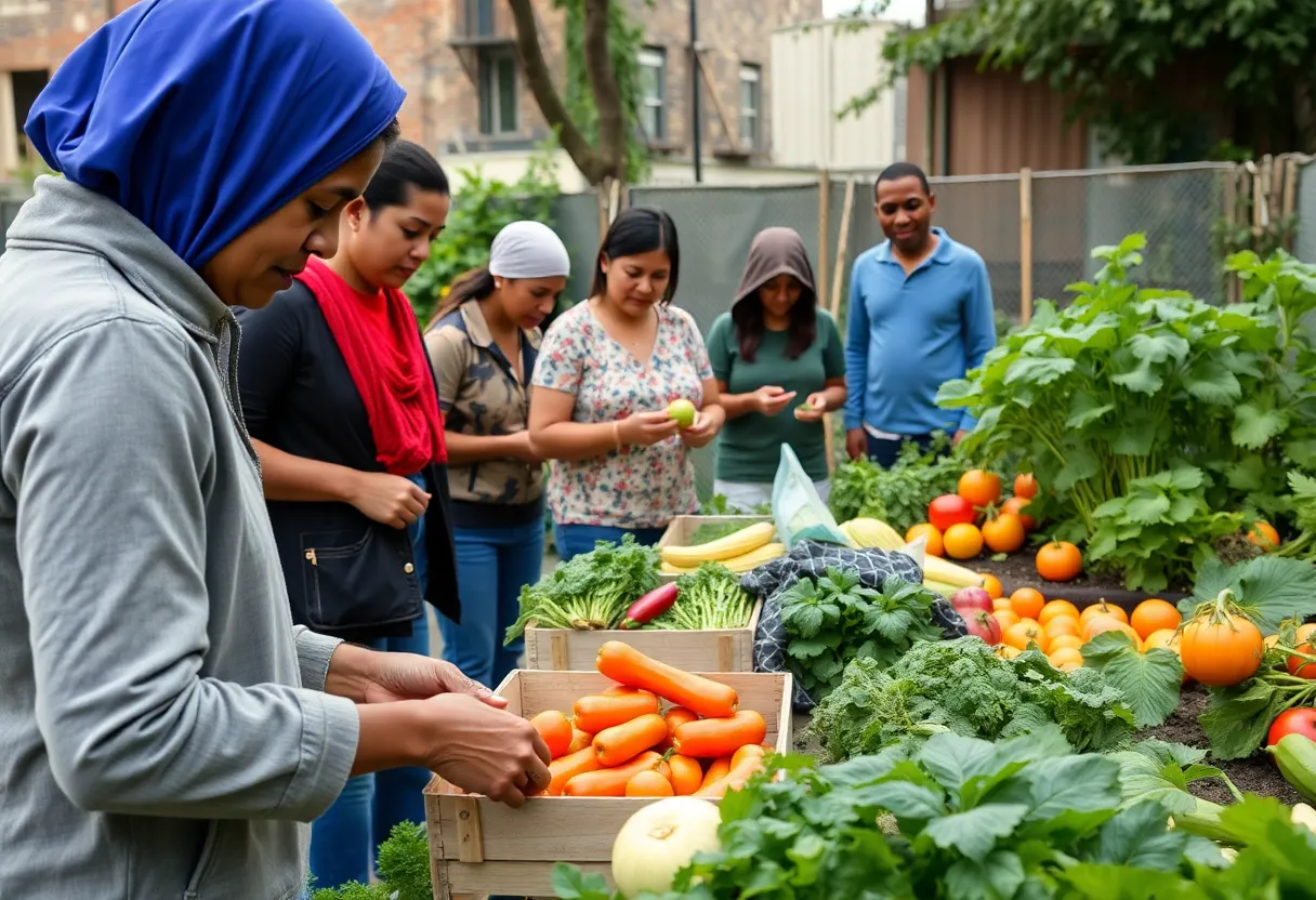 A vibrant community garden illustrating efforts to combat food deserts in South Dallas.
