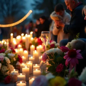 Community gathering with candles for a victim of gun violence
