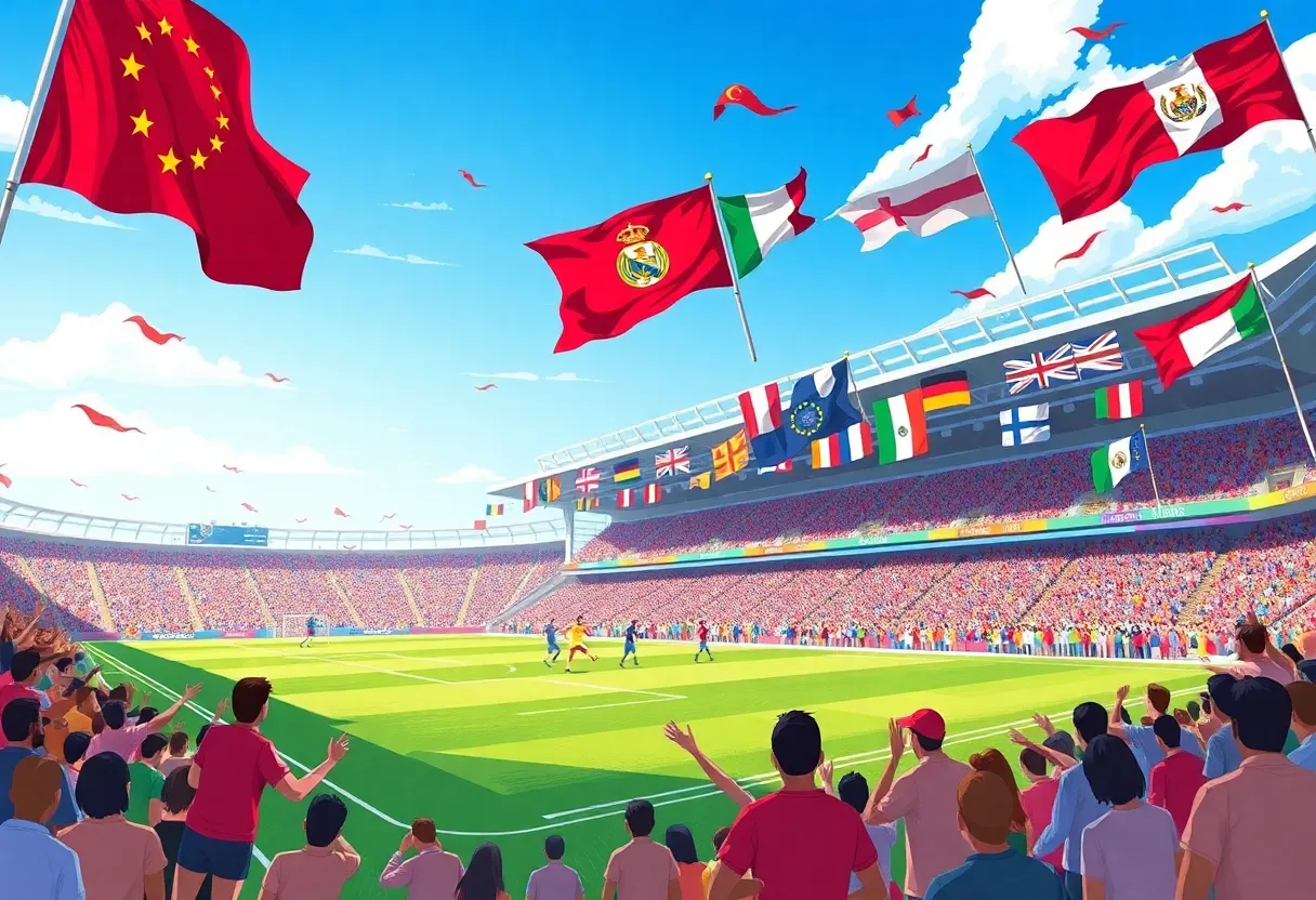 Excited fans at a soccer match during the 2025 CONCACAF Gold Cup