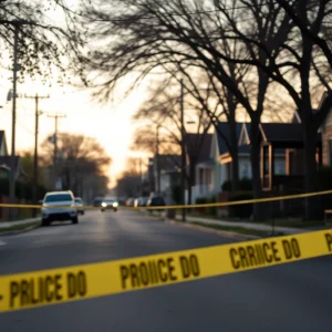 Police tape surrounding an alley in East Oak Cliff, Dallas