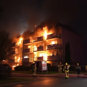 Firefighters combating flames at a Dallas apartment complex