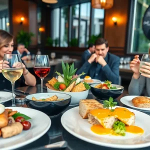 Brunch setting at a top restaurant in Dallas with elegant dishes