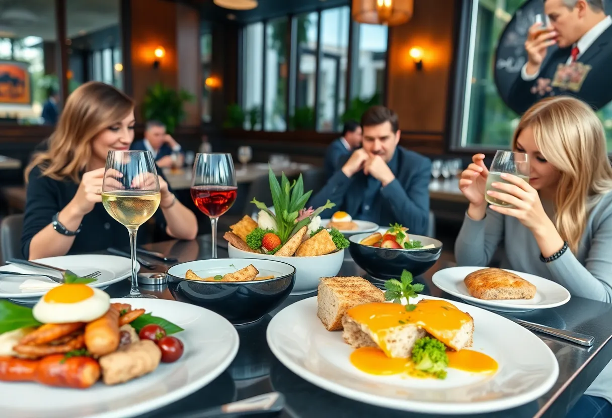 Brunch setting at a top restaurant in Dallas with elegant dishes