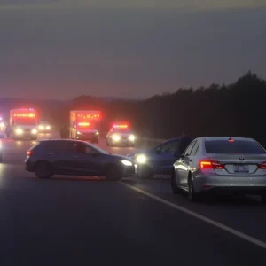Emergency response vehicles at a head-on collision scene on the Dallas North Tollway