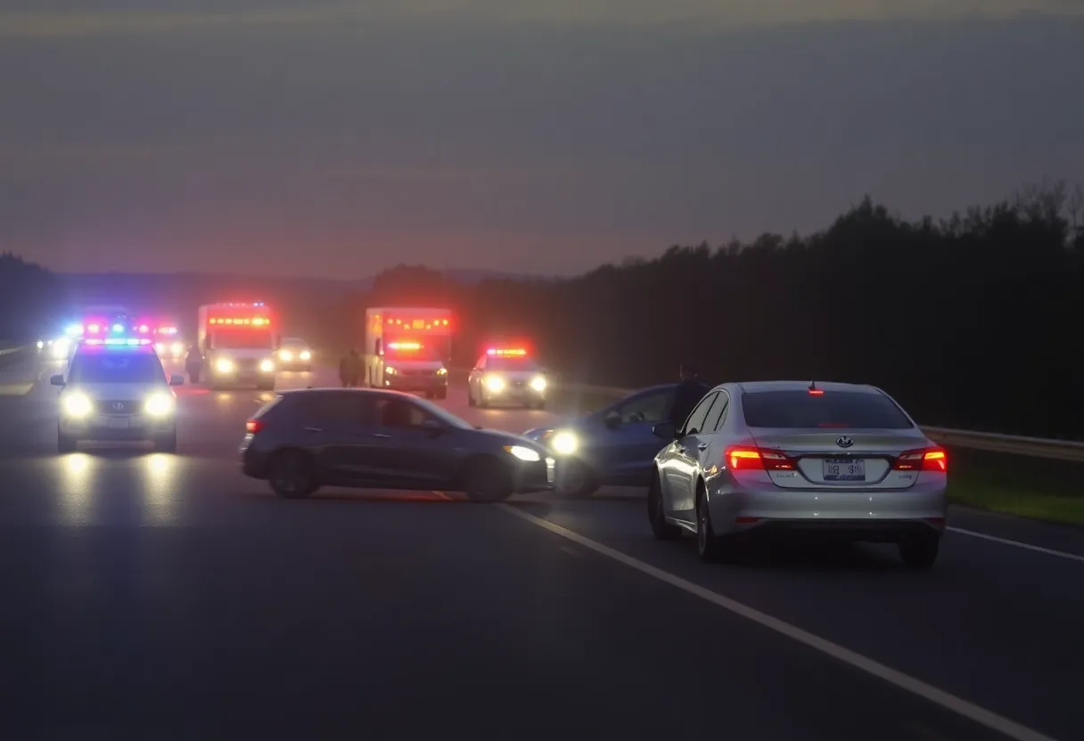 Emergency response vehicles at a head-on collision scene on the Dallas North Tollway