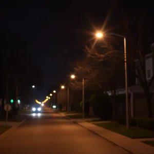 Quiet Dallas neighborhood at night