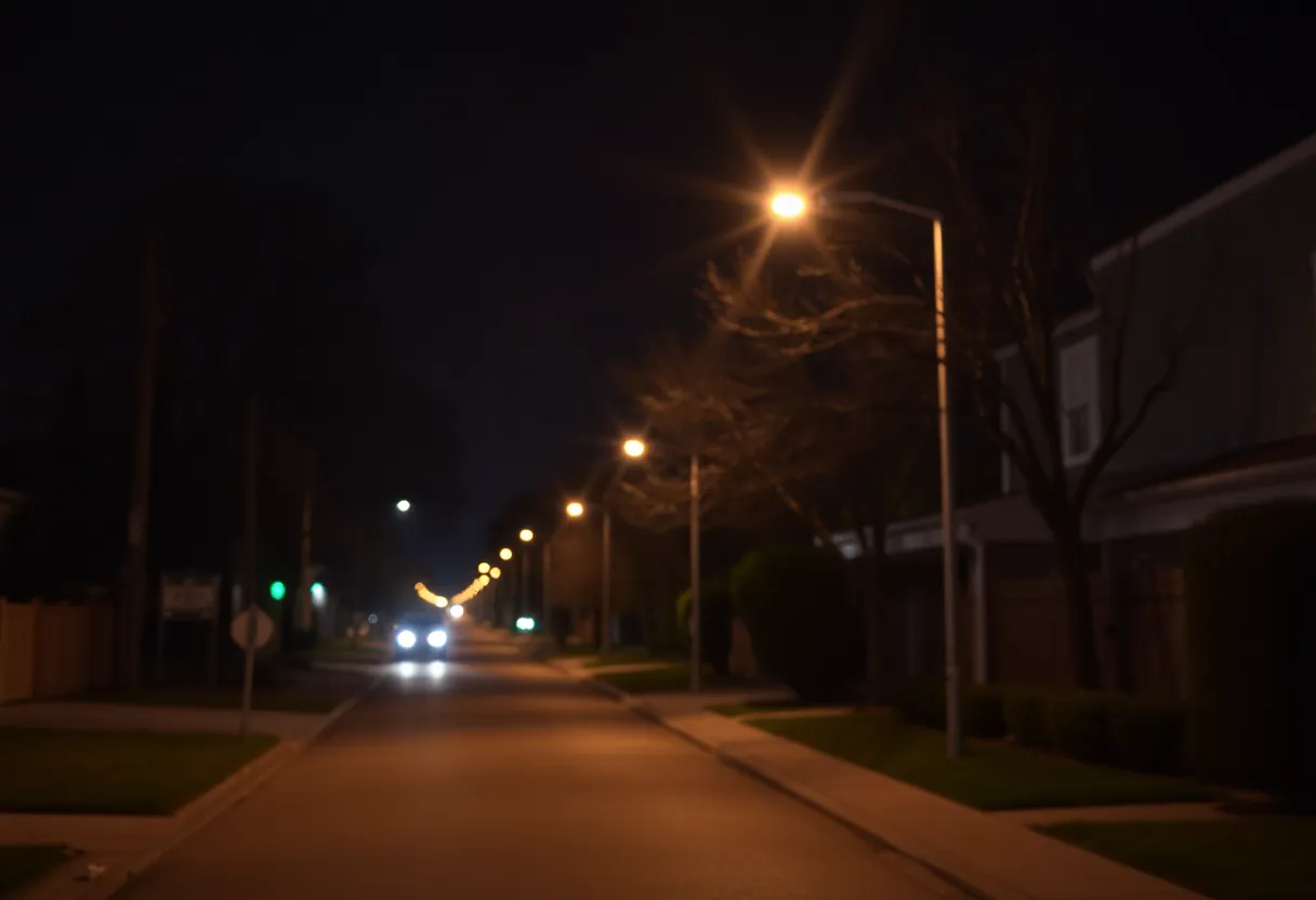 Quiet Dallas neighborhood at night