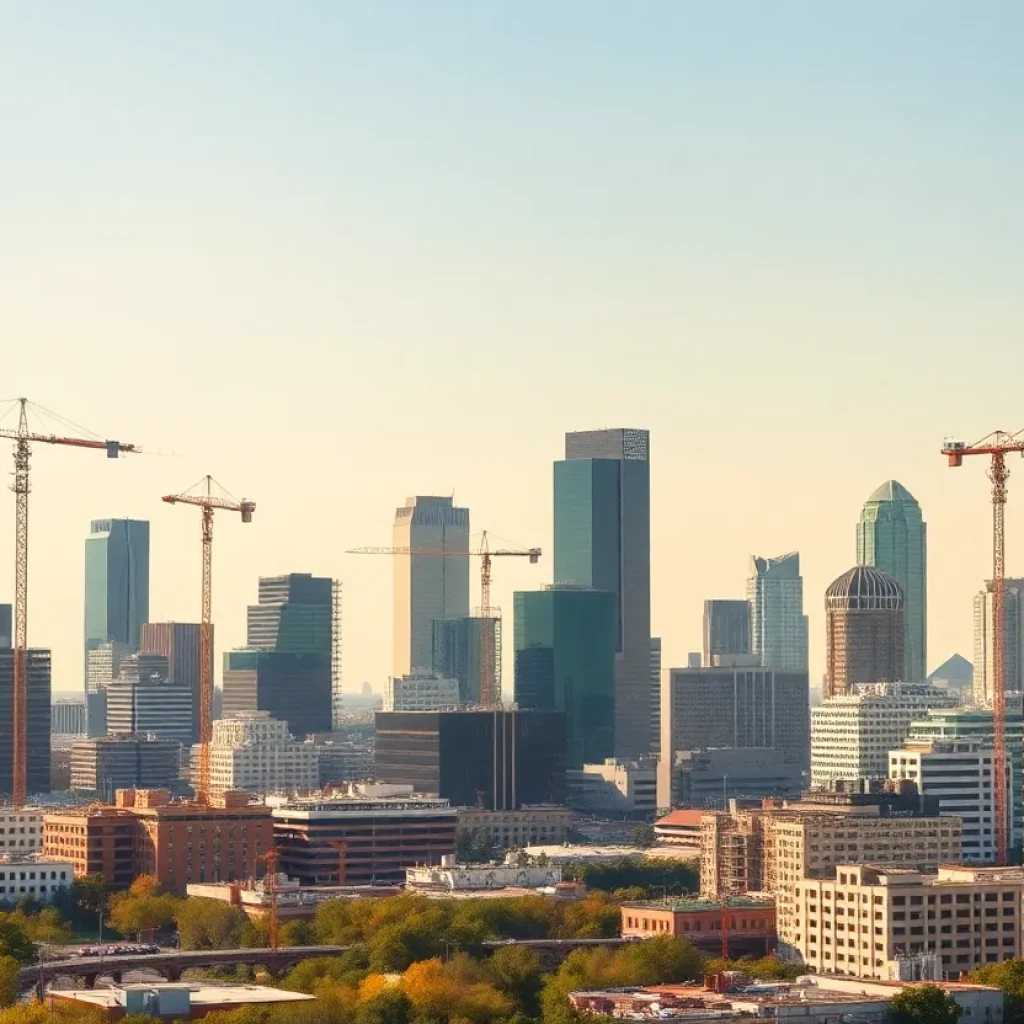 Dallas skyline featuring construction and building sites.