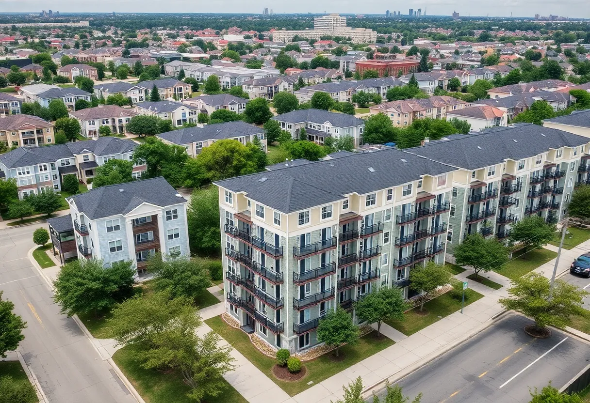 Three-story residential buildings in Dallas representing new housing code