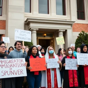 A group of people gathered for an immigration rights vigil in Dallas.