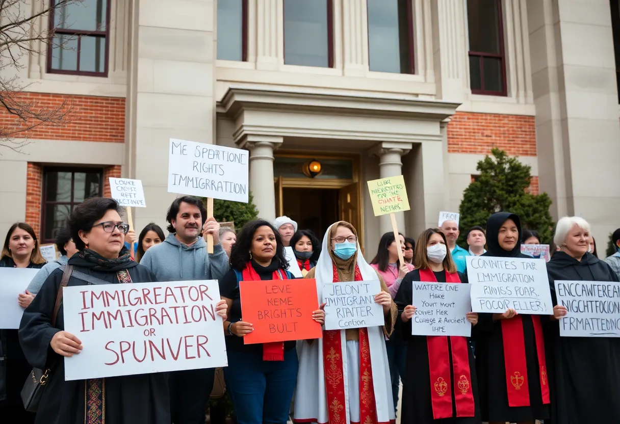 A group of people gathered for an immigration rights vigil in Dallas.