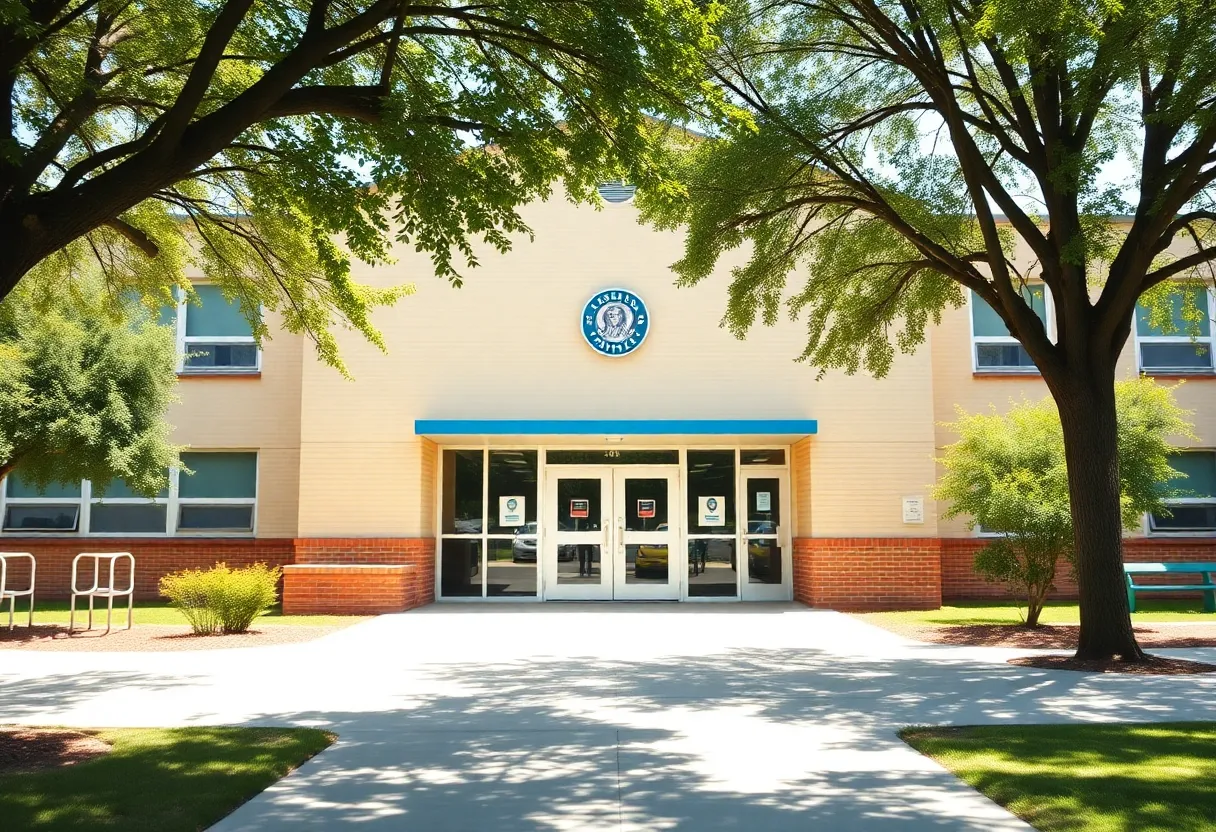 Dallas ISD school exterior with locked doors