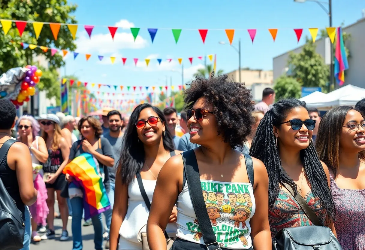 A lively LGBTQ celebration in Dallas with people enjoying festivities.