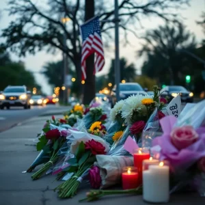 Memorial setup in Dallas for a shooting victim