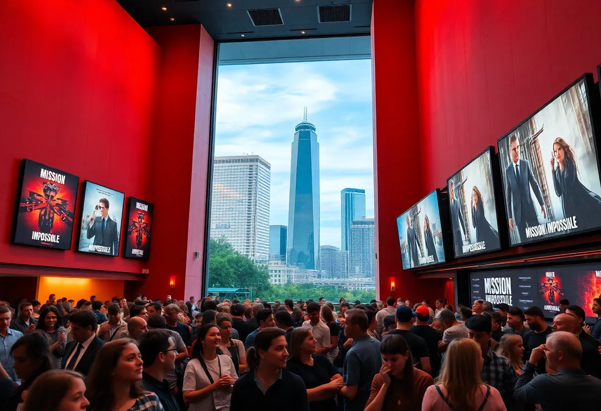 Excited fans outside a movie theater in Dallas for a special event.