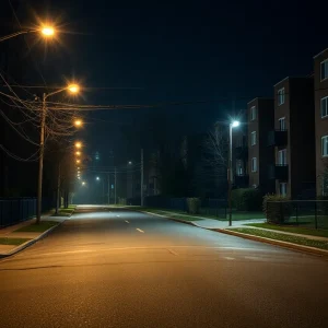 Empty Dallas neighborhood with low lighting highlighting safety concerns.