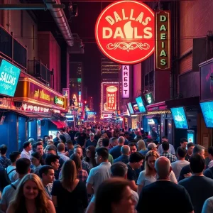 Crowd of people in downtown Dallas nightlife