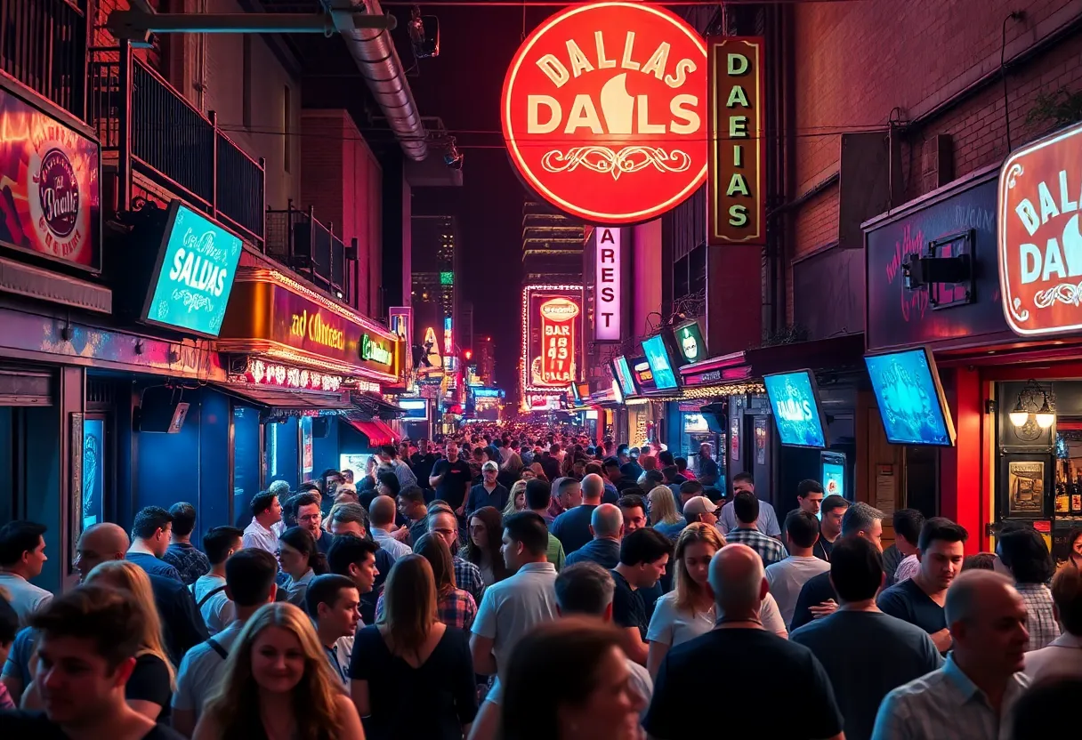 Crowd of people in downtown Dallas nightlife