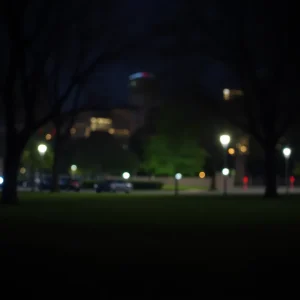 Police lights at a Dallas park following a shooting incident