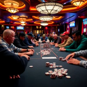 Poker room in Dallas with players and poker chips