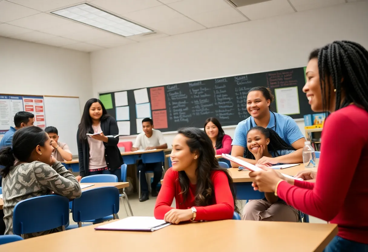 Classroom in a Dallas public high school with diverse students