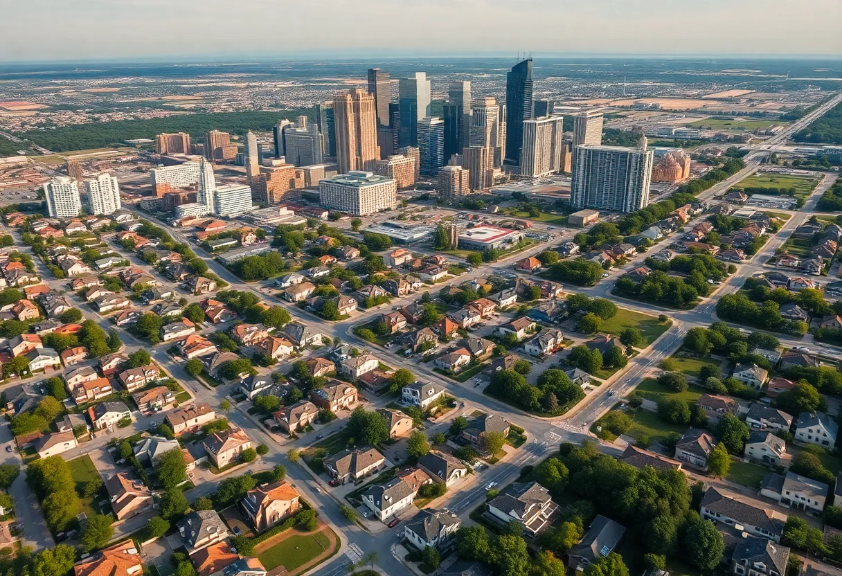 Aerial view of Dallas showcasing real estate variety.