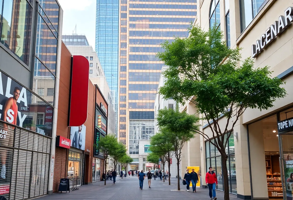 A view of retail stores in Dallas, highlighting store closures and ongoing operations.