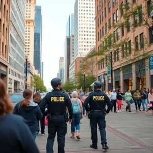 Vibrant scene in downtown Dallas highlighting safety efforts
