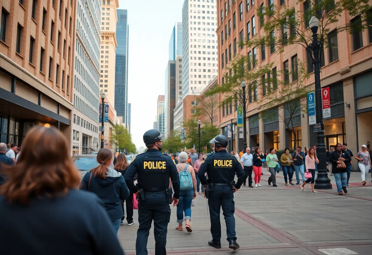 Vibrant scene in downtown Dallas highlighting safety efforts