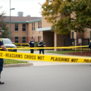 Police at a school after a shooting incident