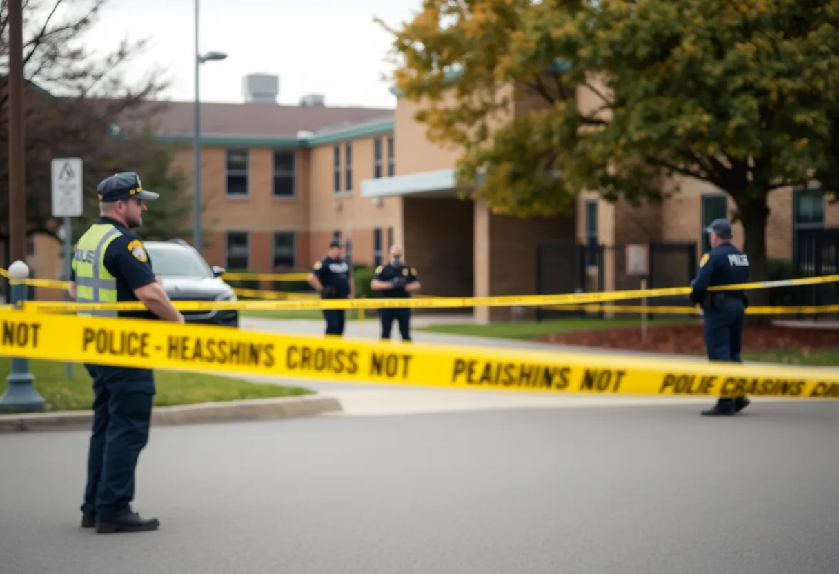 Police at a school after a shooting incident