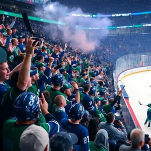 Thrilling playoff hockey game with Dallas Stars fans.