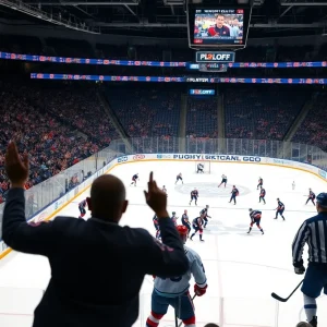 Dallas Stars and Colorado Avalanche players compete in a high-stakes playoff game