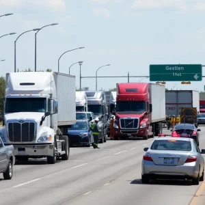 Traffic congestion on a Dallas highway with multiple vehicles involved in accidents