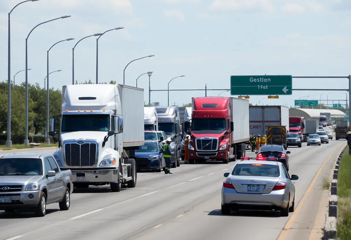 Traffic congestion on a Dallas highway with multiple vehicles involved in accidents