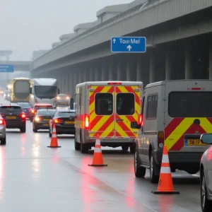Highway traffic congested due to accidents and storms in Dallas.