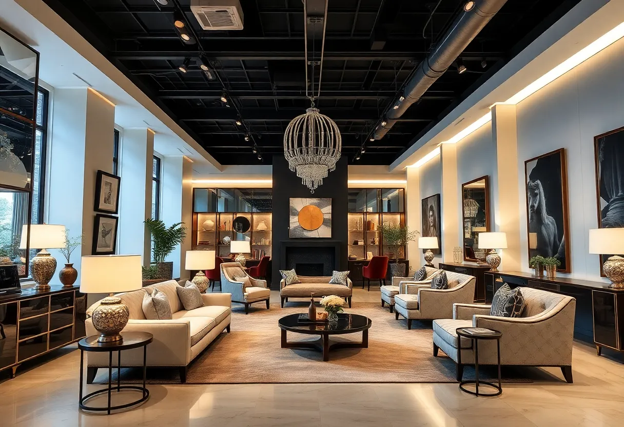 Interior view of the David Sutherland showroom showcasing Christian Liaigre furniture.
