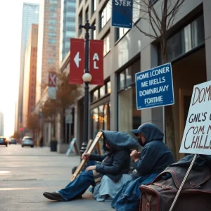 Scene depicting homelessness in downtown Dallas