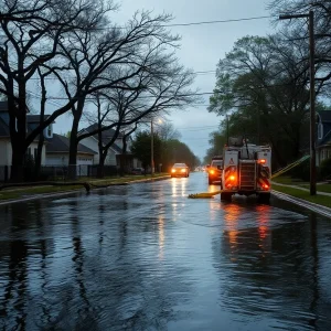 Flooded street in Dallas, Texas after severe storms