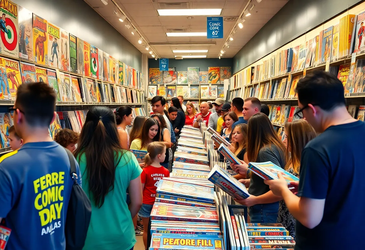 Crowd at a comic book store for Free Comic Book Day 2025 in Dallas