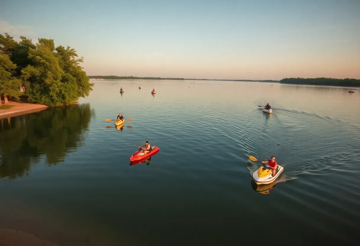 Kayaking and jet skiing at Grapevine Lake